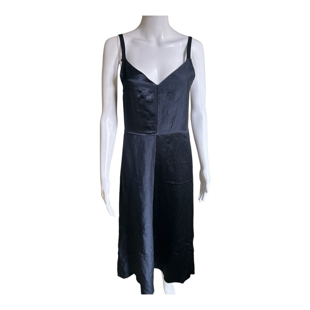 Zara ZW Collection Satin Slip Dress XS NWT Navy Blue 100% Acetate Midi